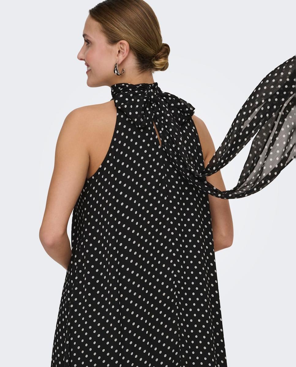 Vestido Midi Halter sem Mangas Preto-5