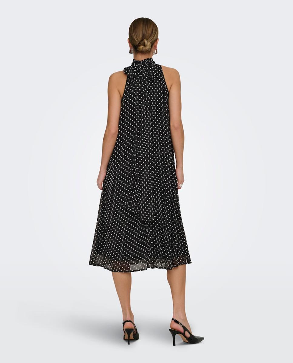 Vestido Midi Halter sem Mangas Preto-6