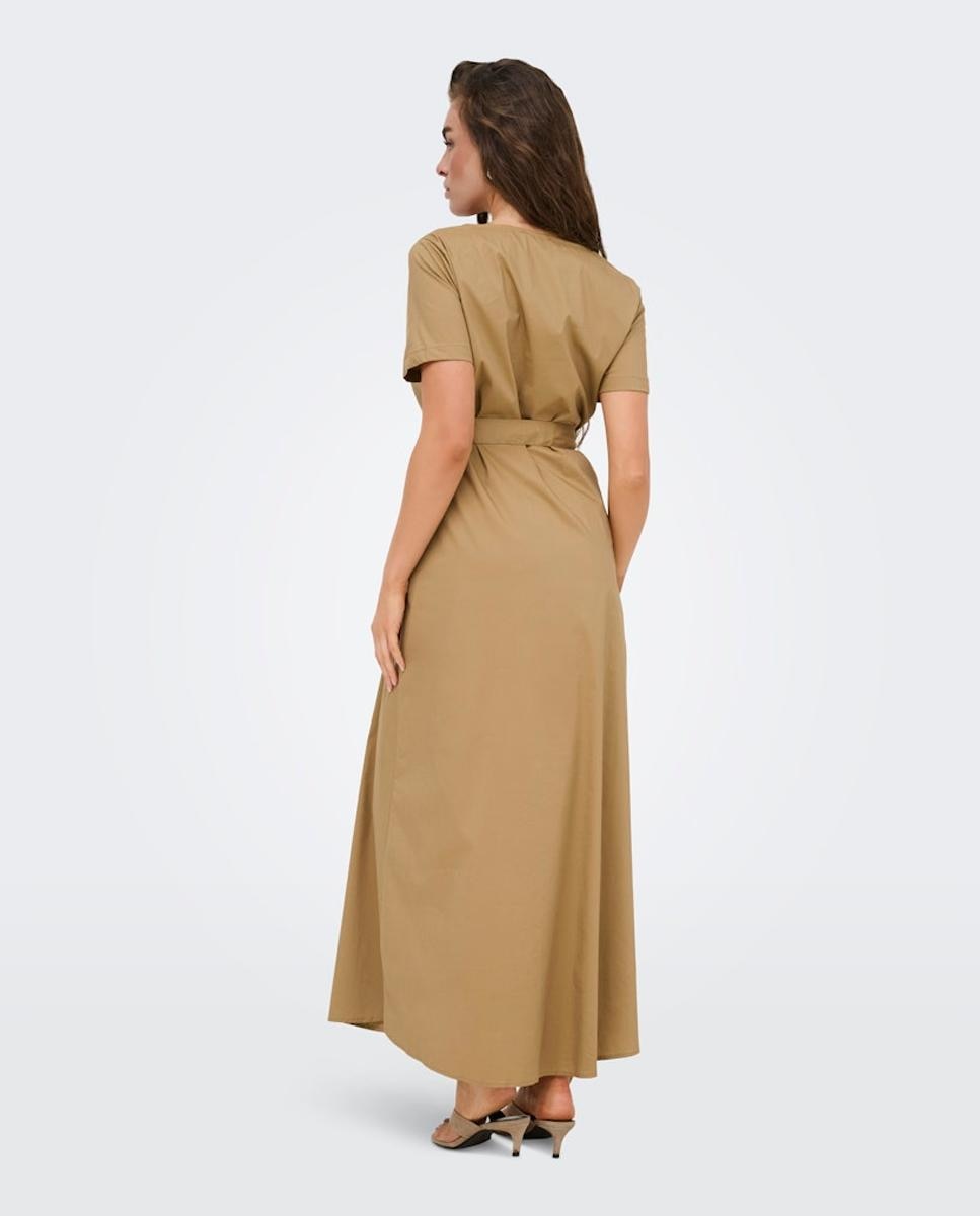Vestido comprido com fecho de botões Taupe-3