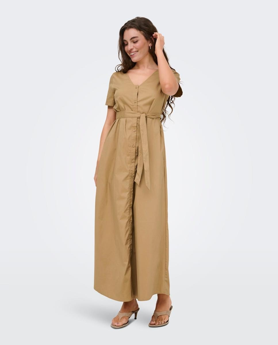 Vestido comprido com fecho de botões Taupe-4