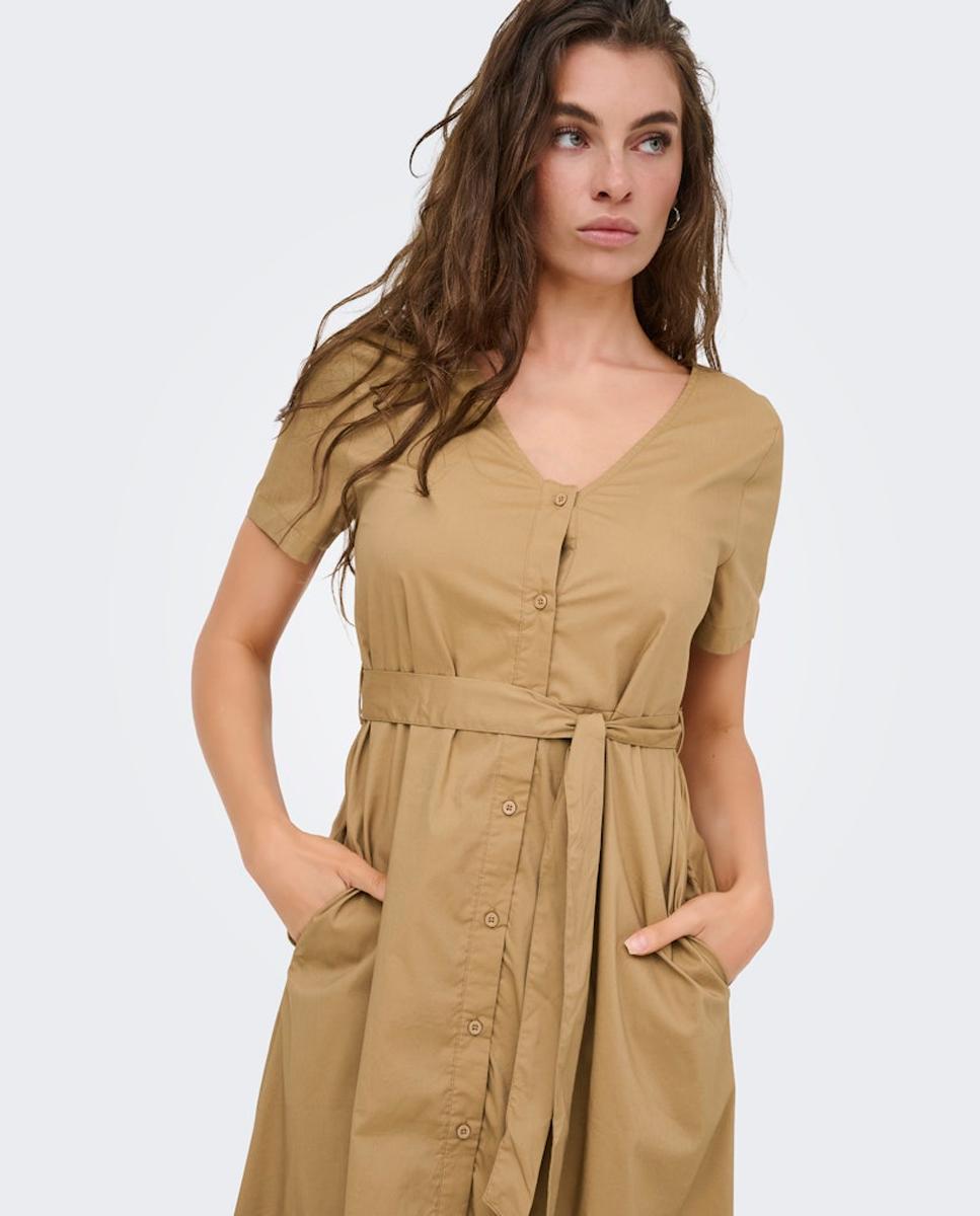 Vestido comprido com fecho de botões Taupe-5