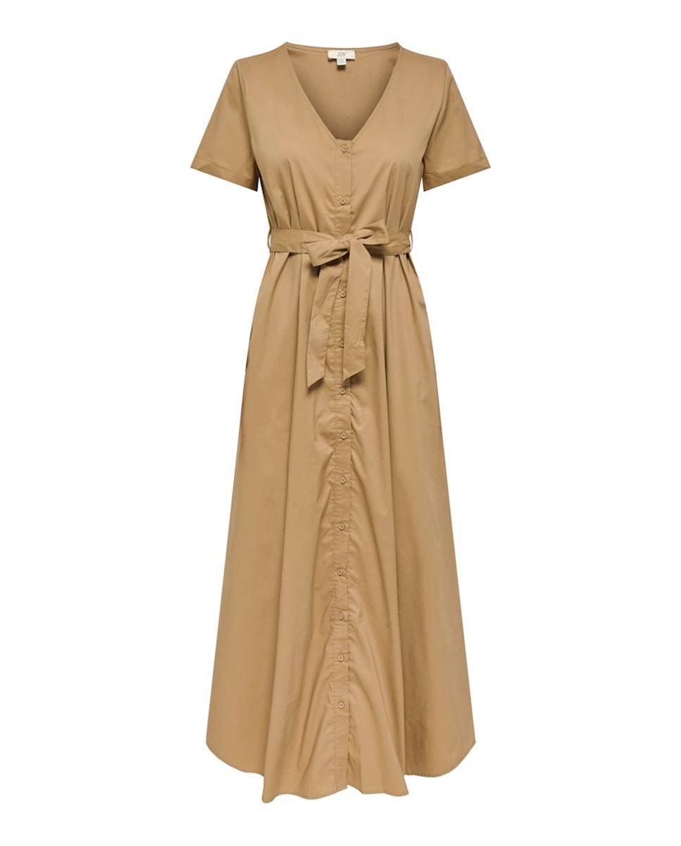 Vestido comprido com fecho de botões Taupe-6