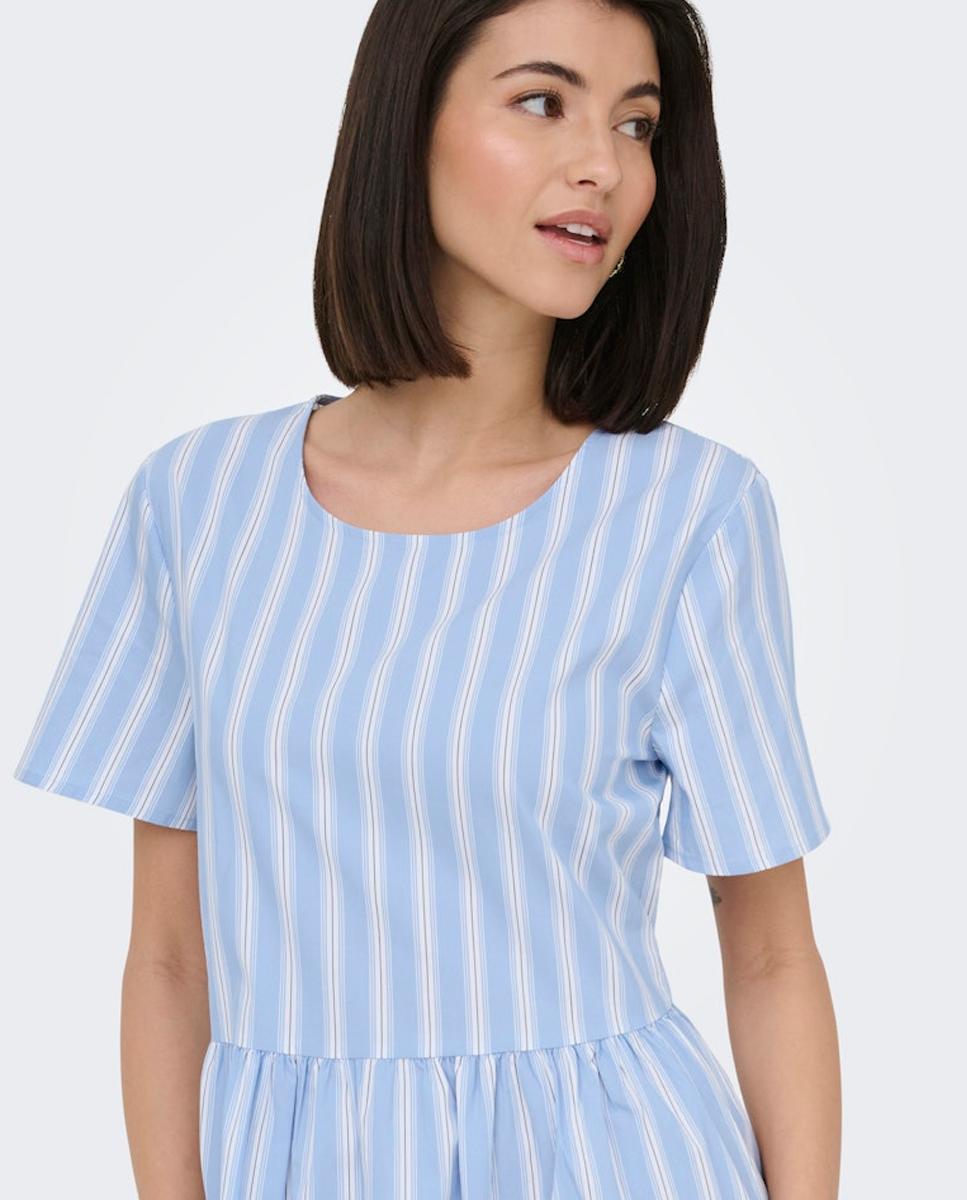 Vestido Curto com Corte na Cintura Azul-2