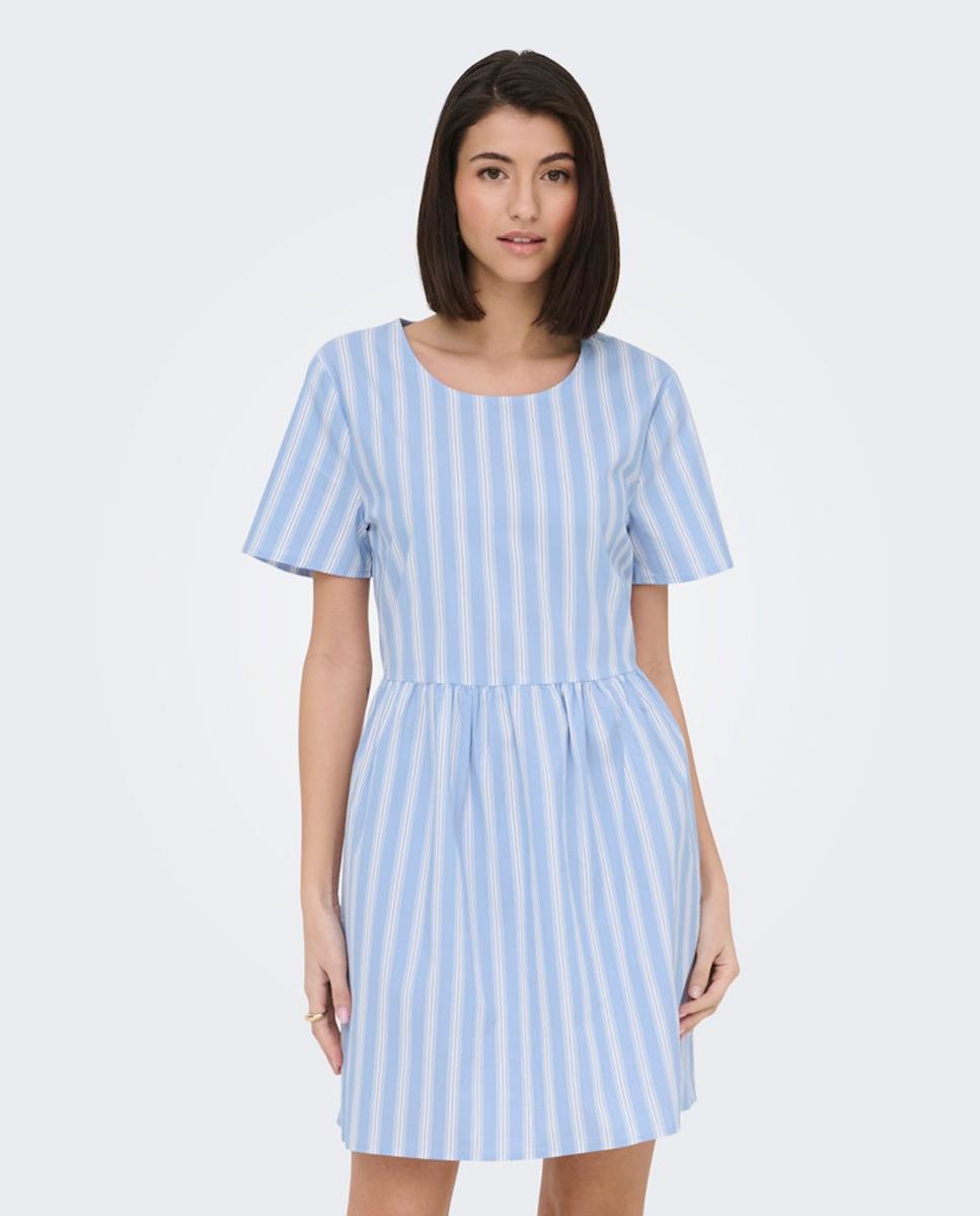 Vestido Curto com Corte na Cintura Azul-3