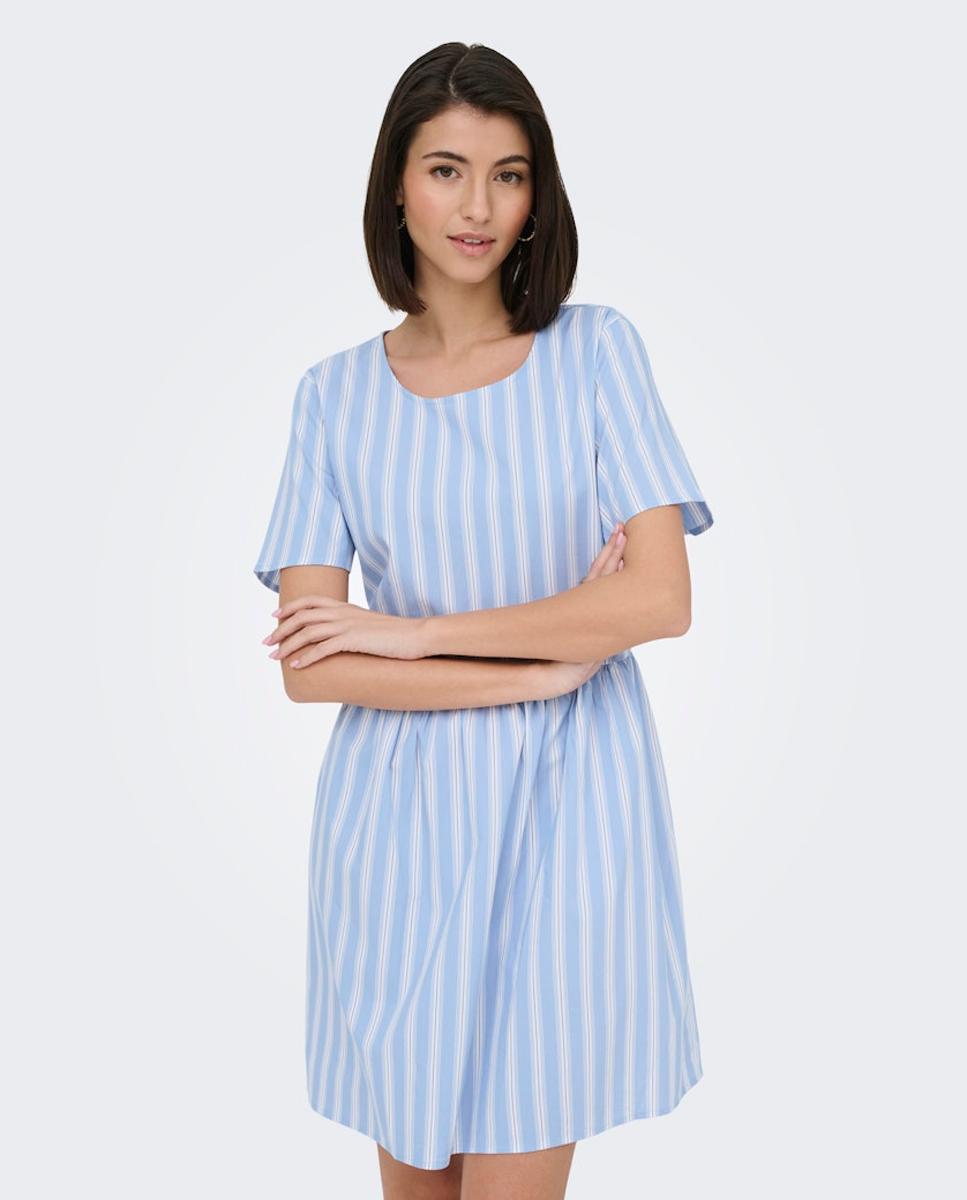 Vestido Curto com Corte na Cintura Azul-4