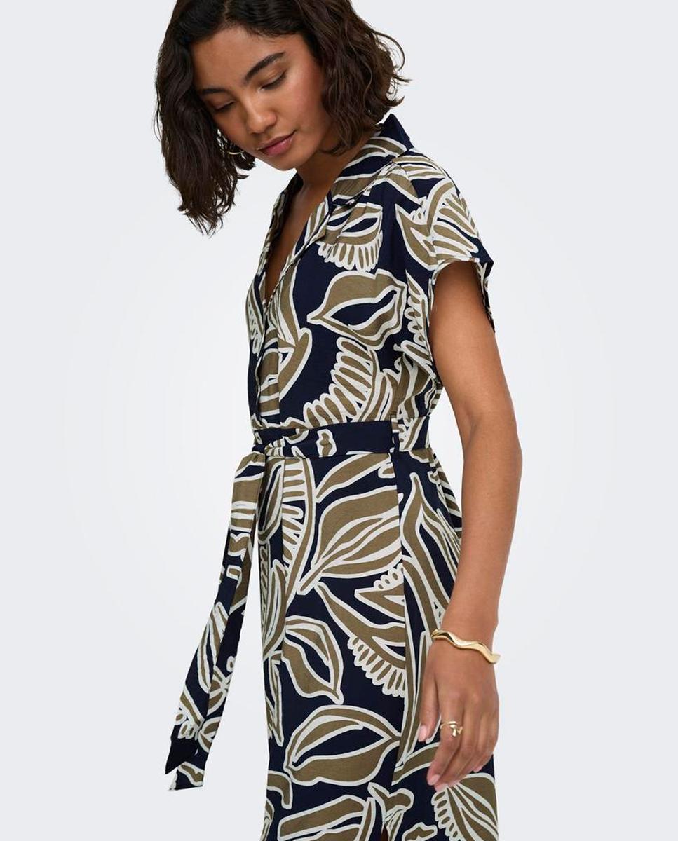 Vestido Midi com Gola Clássica e Manga Curta Azul-marinho-4