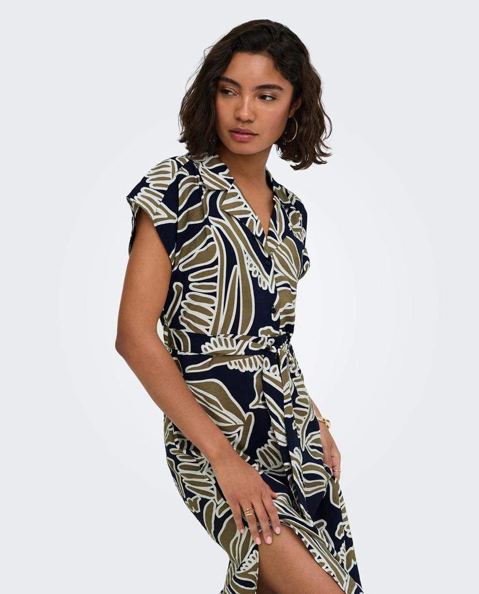 Vestido Midi com Gola Clássica e Manga Curta Azul-marinho-5