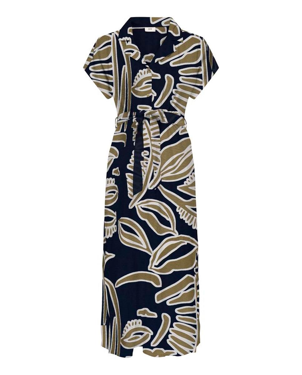 Vestido Midi com Gola Clássica e Manga Curta Azul-marinho-6