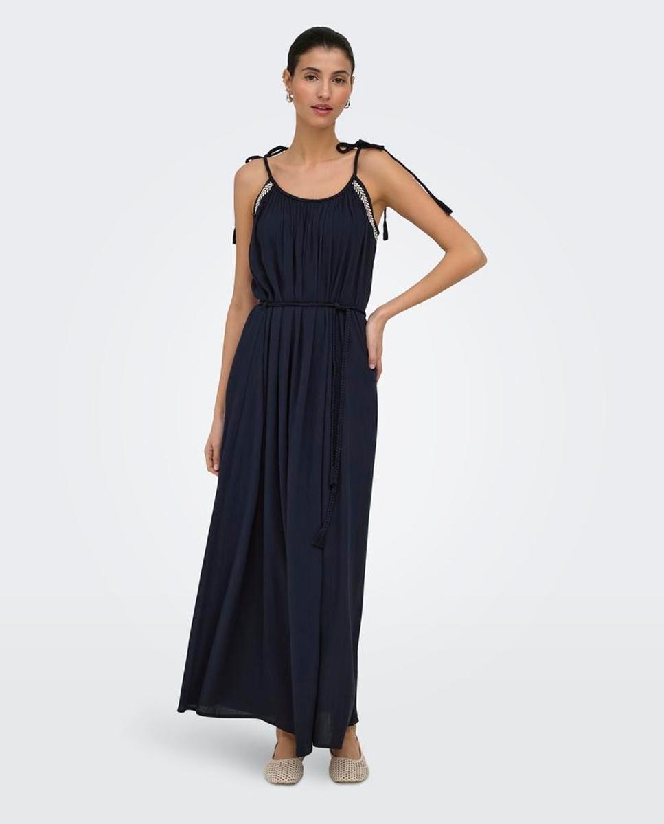 Vestido Comprido com Decote Redondo e Alças Azul-marinho-2