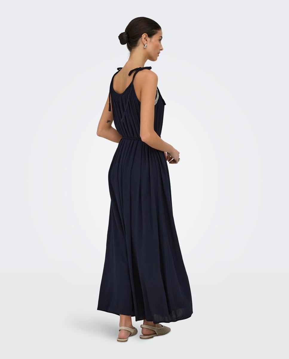 Vestido Comprido com Decote Redondo e Alças Azul-marinho-3