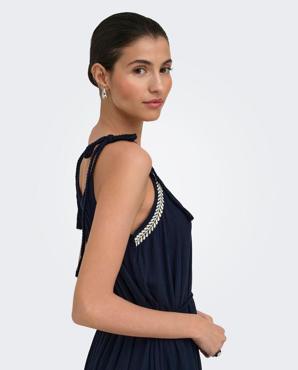 Vestido Comprido com Decote Redondo e Alças Azul-marinho-4