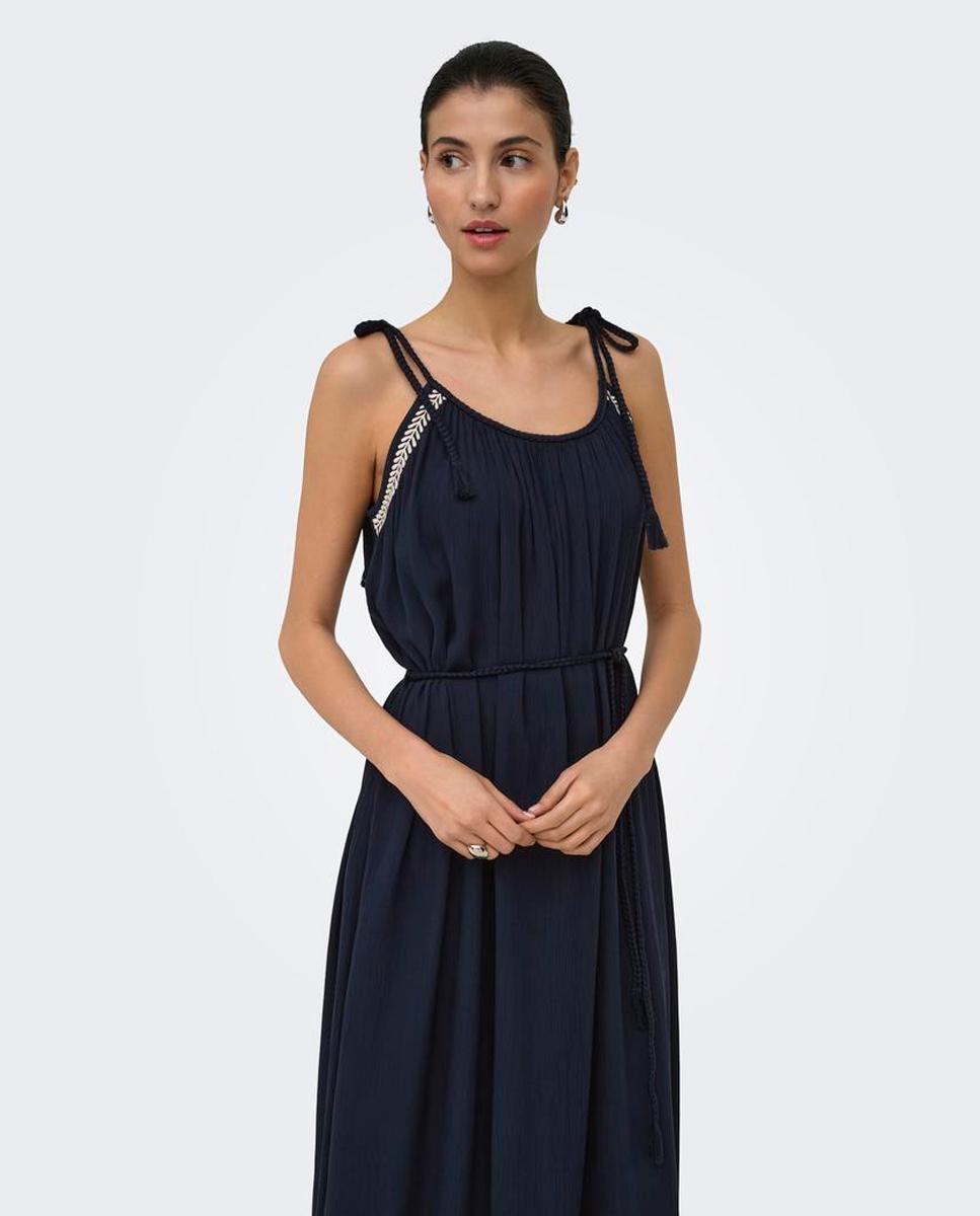 Vestido Comprido com Decote Redondo e Alças Azul-marinho-5