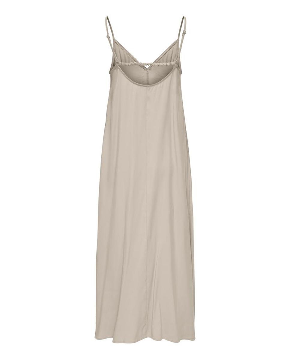 Vestido Midi de Alças com Decote em Bico Bege-2