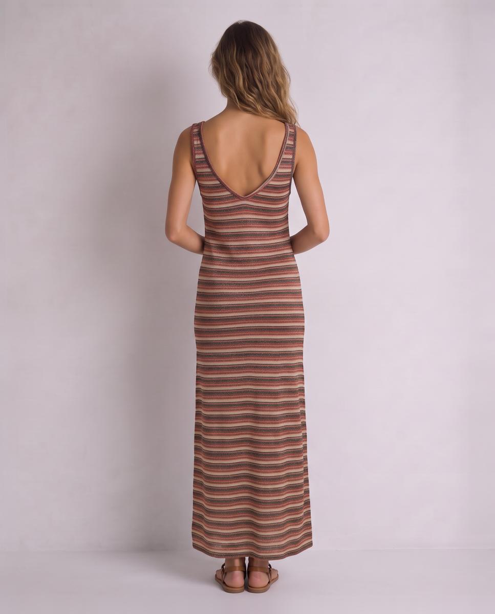 Vestido Comprido de Alças com Fio Metalizado Vermelho/Grená-3