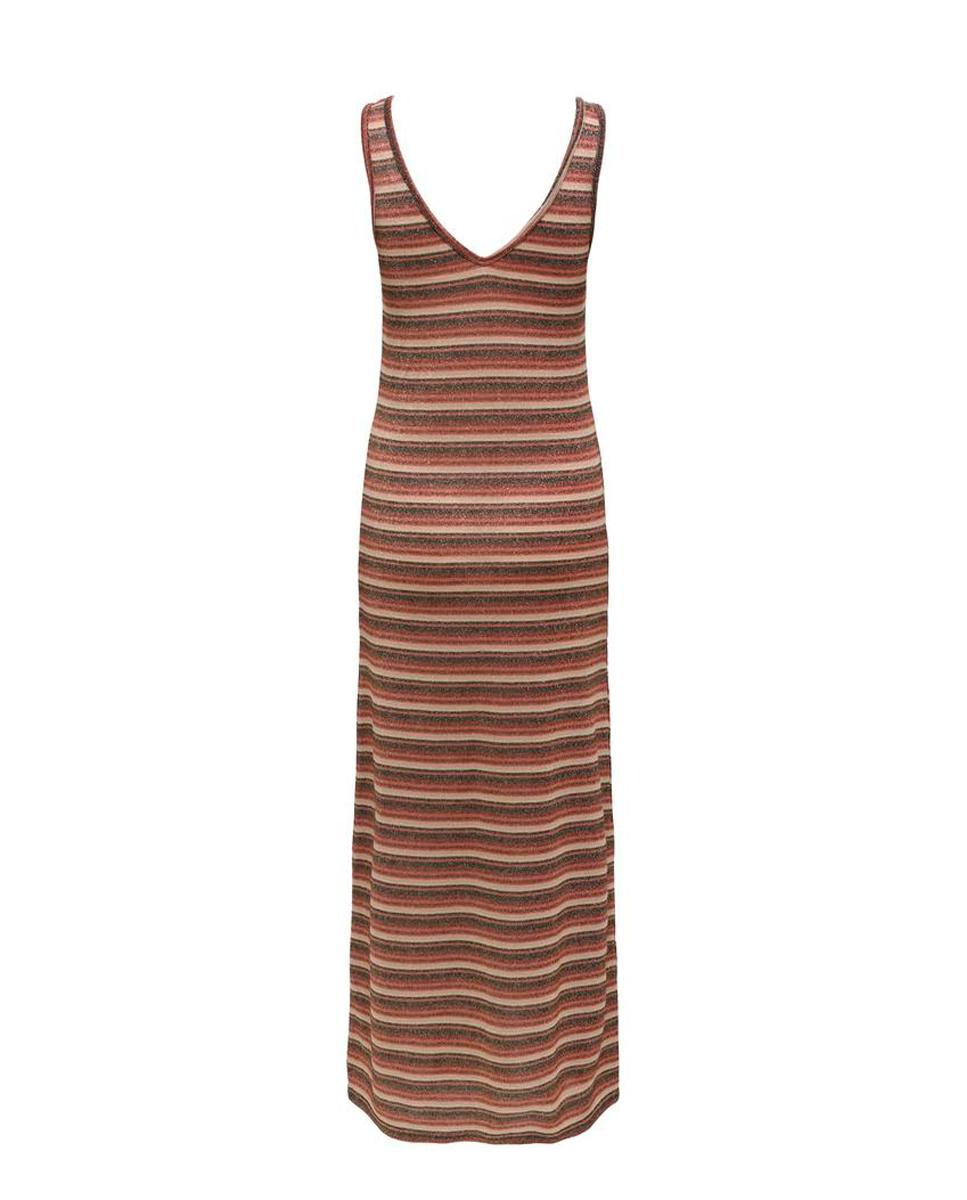Vestido Comprido de Alças com Fio Metalizado Vermelho/Grená-2