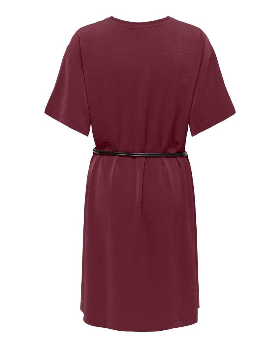 Vestido Curto de Manga 3/4 com Decote em Bico Grená-2