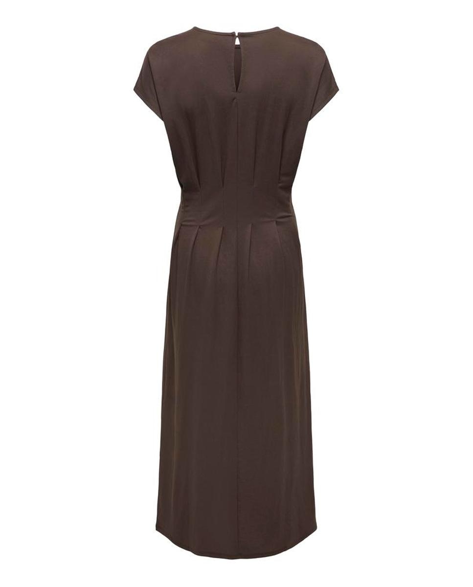Vestido Midi de Manga Curta com Decote Redondo Castanho-escuro-7
