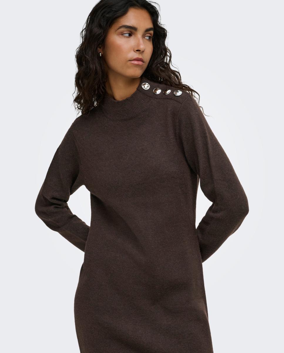 Vestido de Malha com Decote Redondo e Manga Comprida Castanho-escuro-5