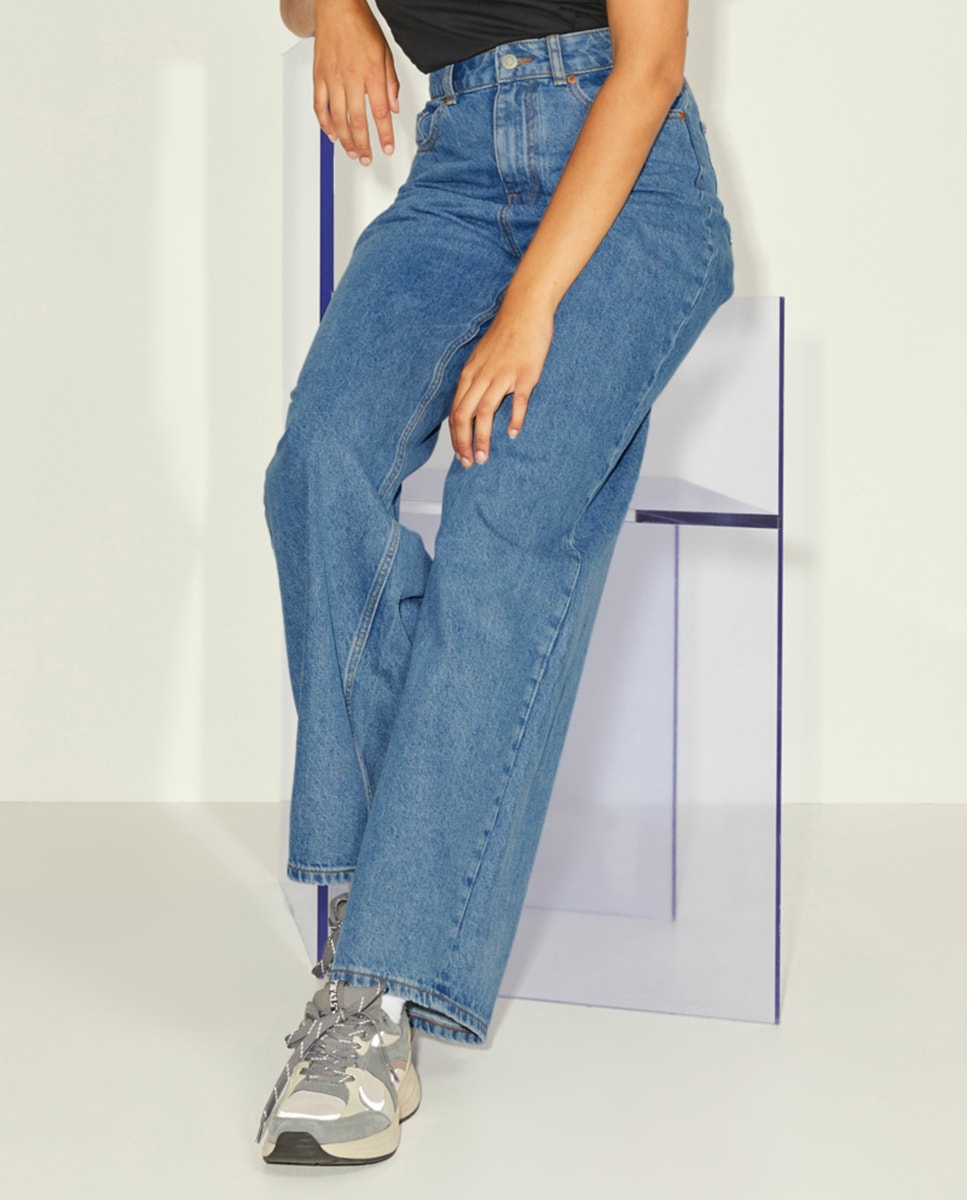 Jeans Tóquio largas com cintura subida Azul-4