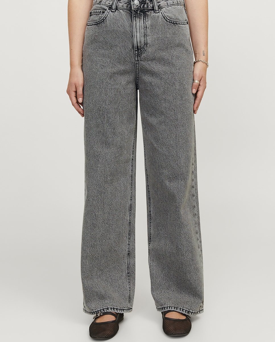 Jeans Straight Tipo Culotte Cinzento-escuro-4