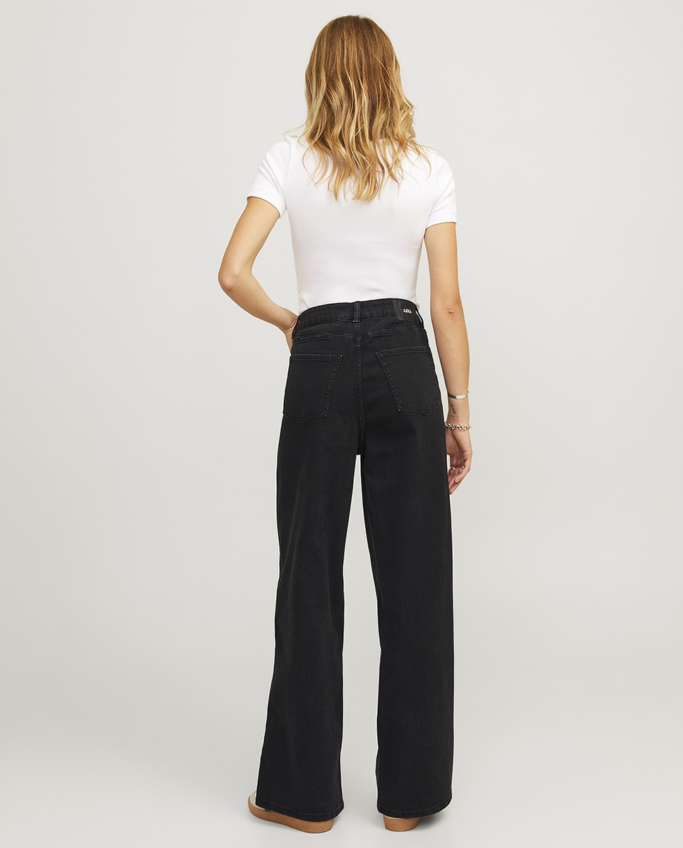 Jeans Straight Tipo Culotte - Preto Preto-2