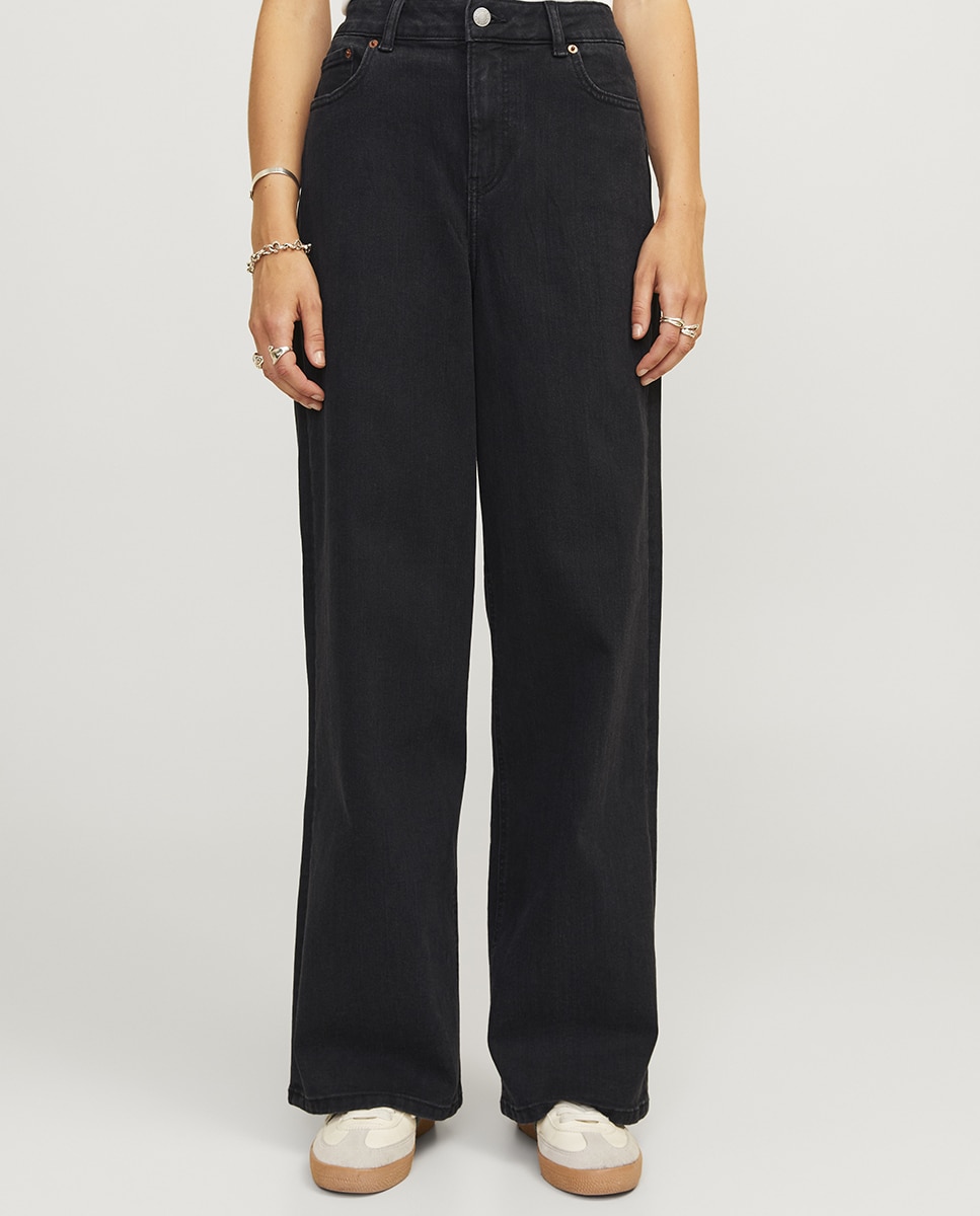 Jeans Straight Tipo Culotte - Preto Preto-4