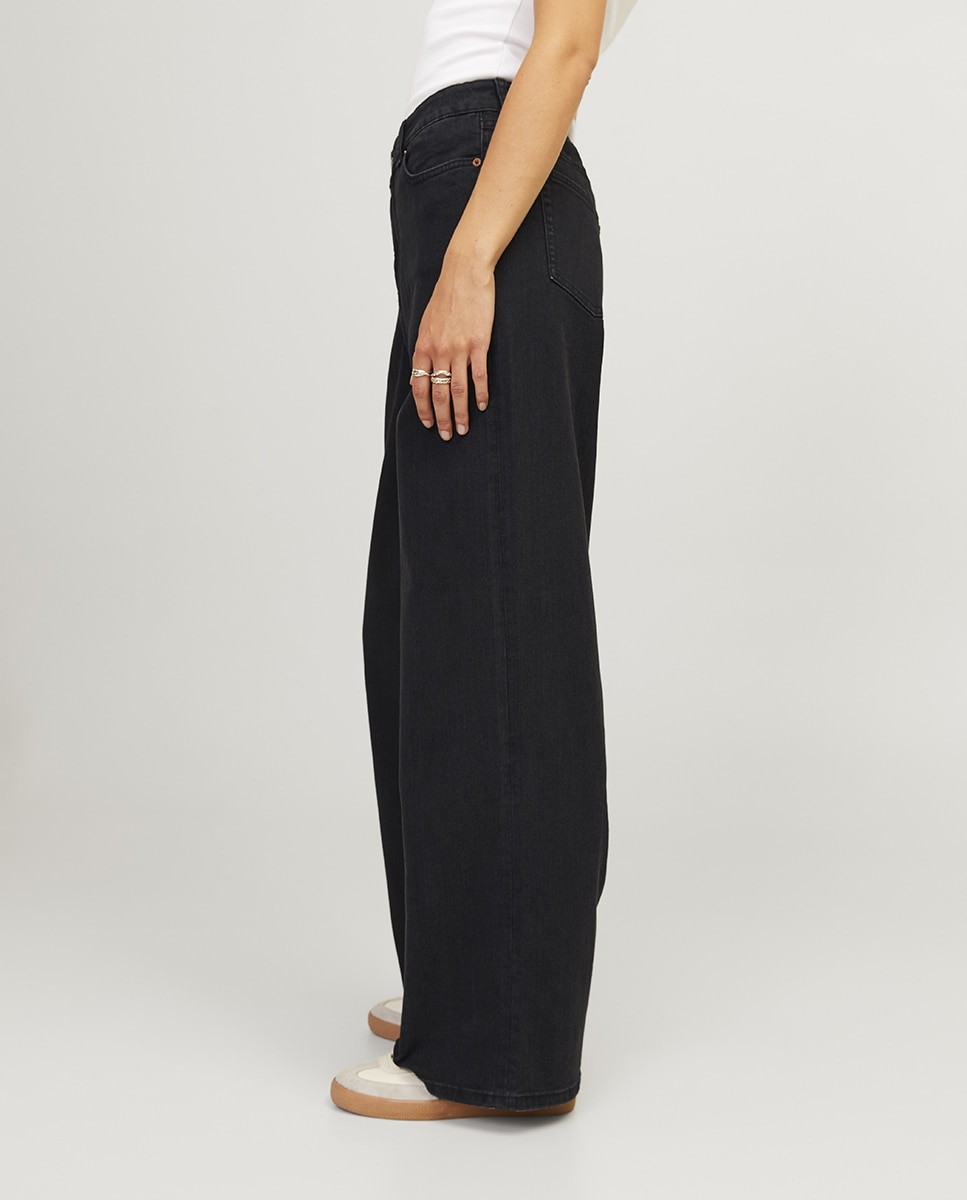 Jeans Straight Tipo Culotte - Preto Preto-6