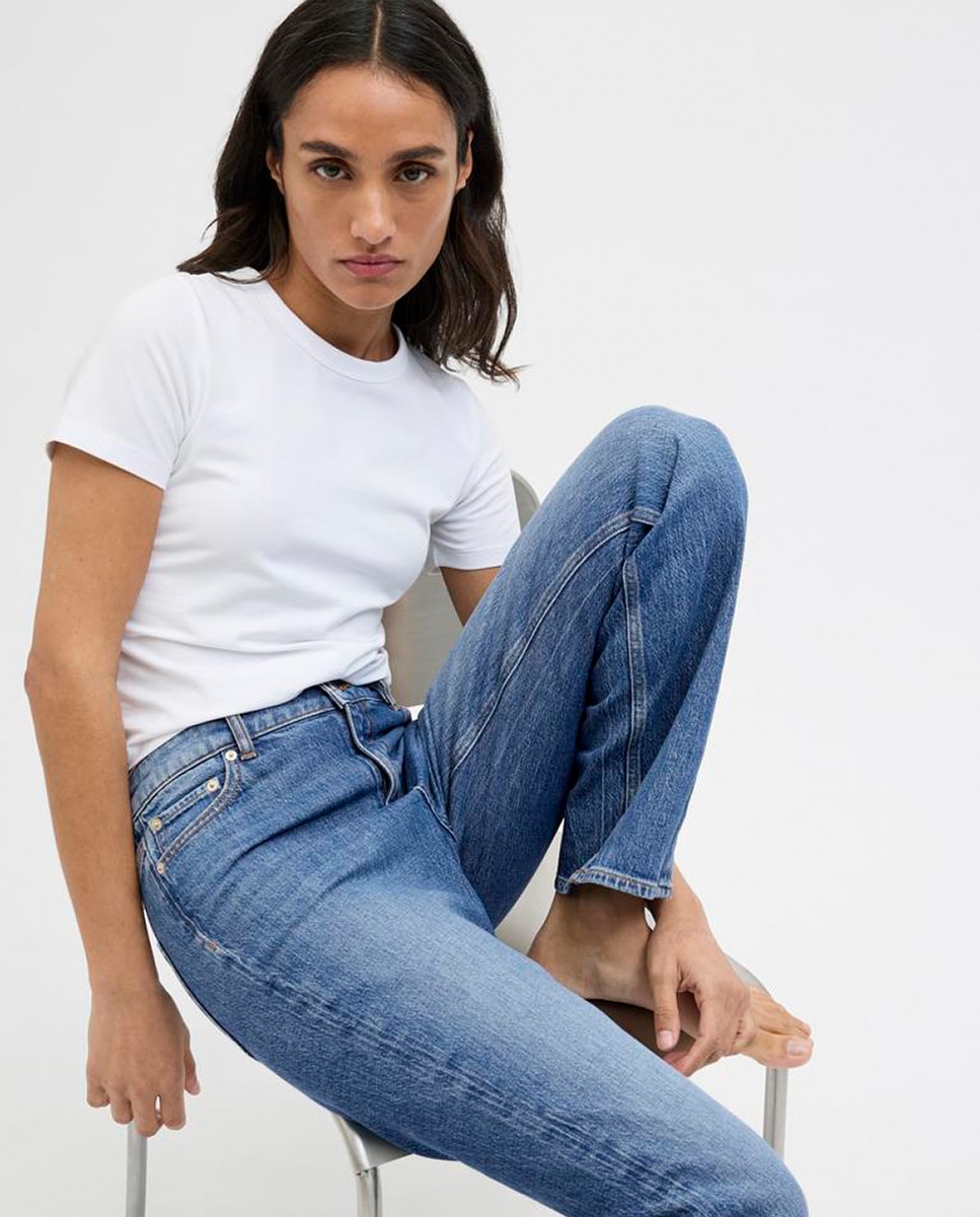 Jeans Straight Cropped Azul-5