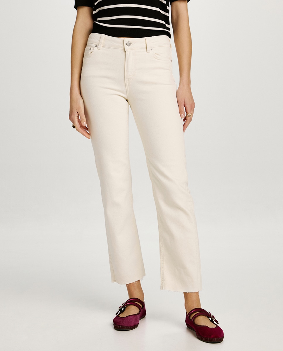 Jeans de Cintura Média Branco-2