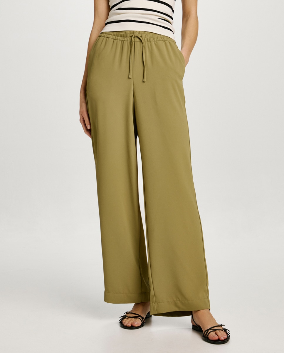 Calças fluidas de mulher Verde-militar-2