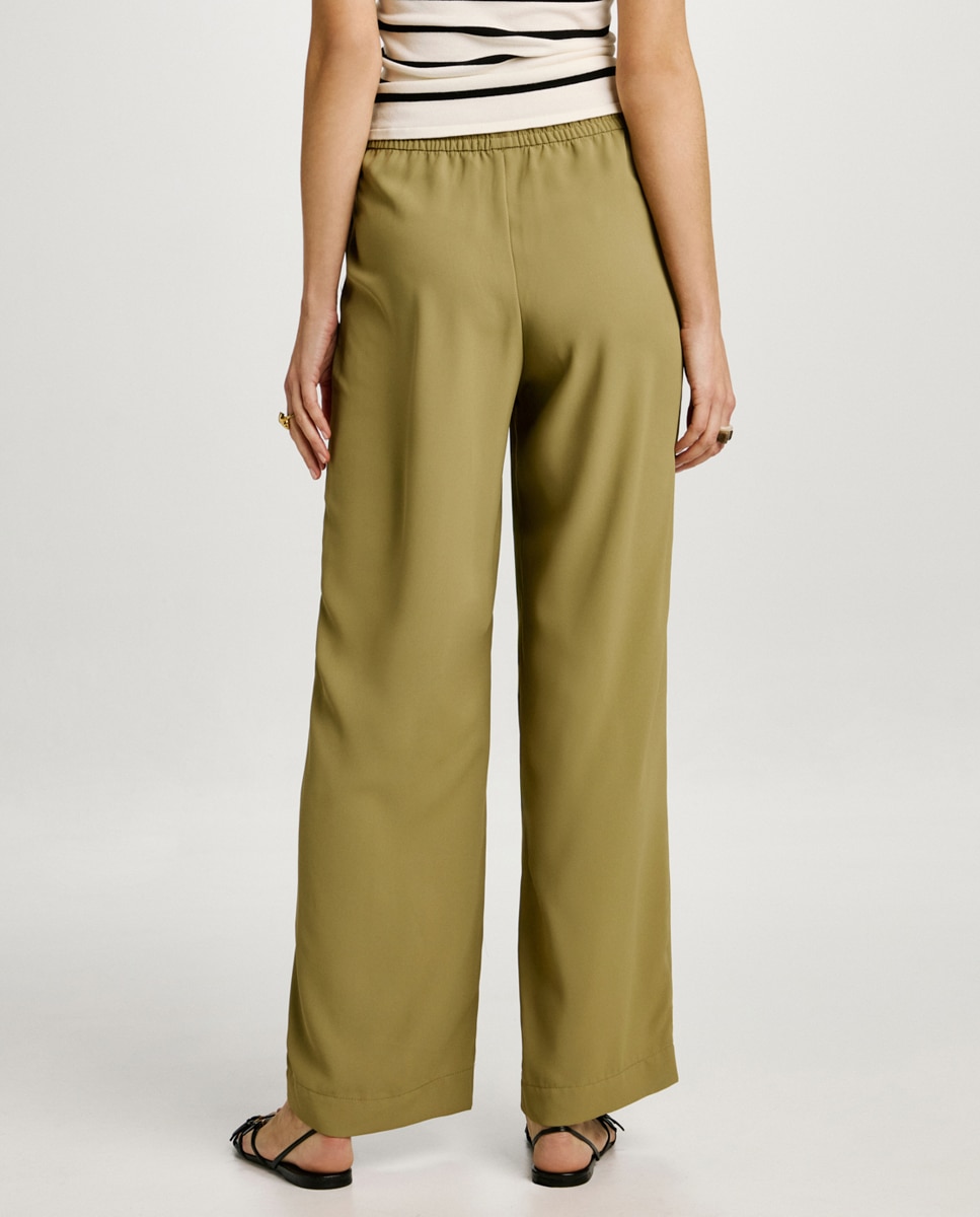 Calças fluidas de mulher Verde-militar-4