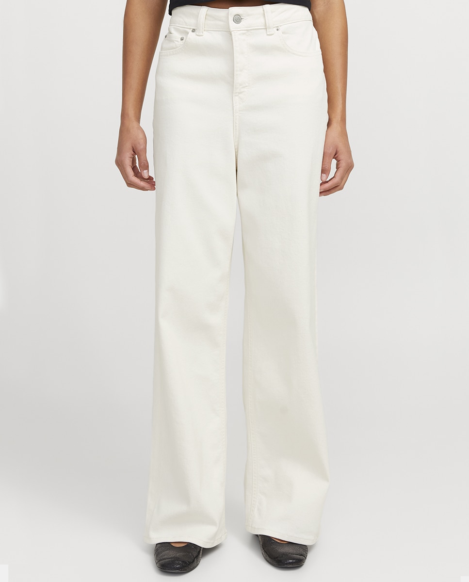 Jeans wide leg com cintura subida Branco-3