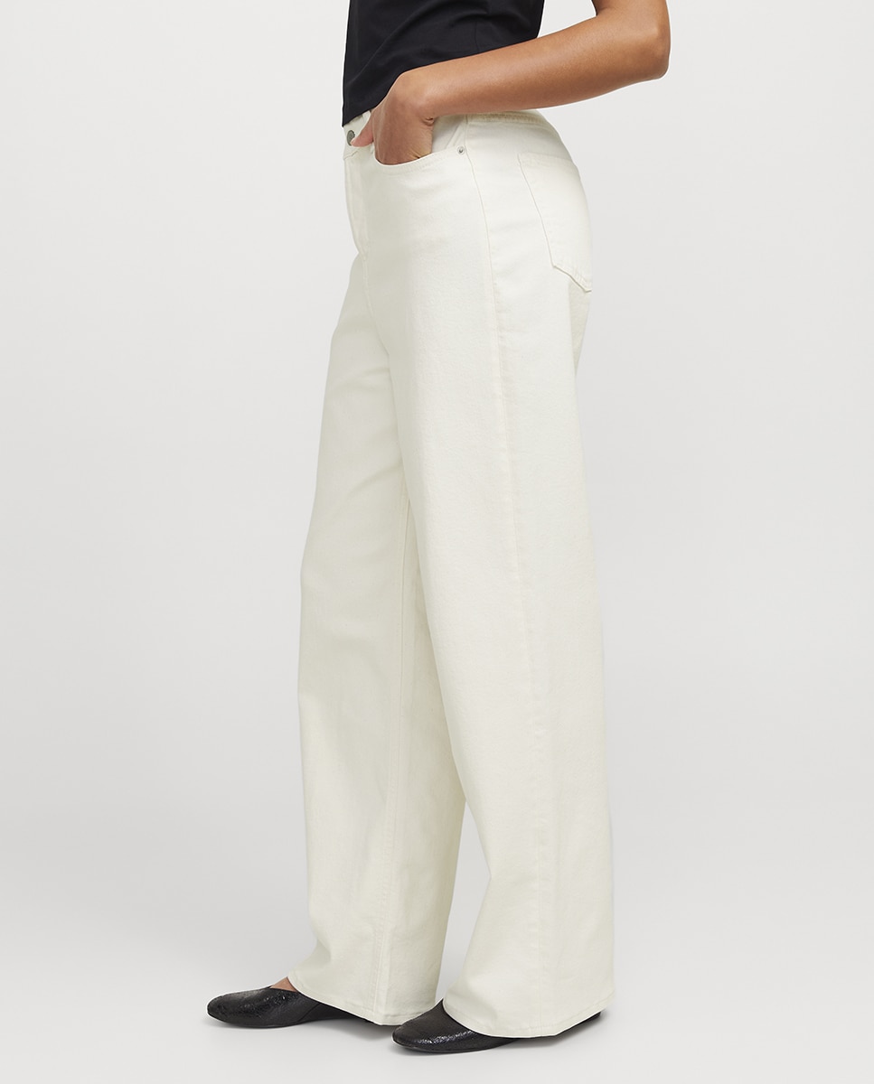 Jeans wide leg com cintura subida Branco-4