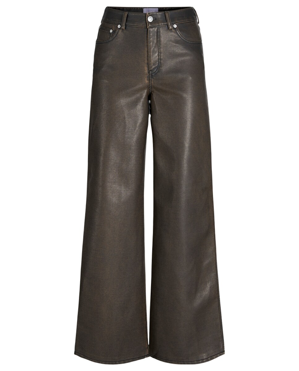 Calças com Efeito de Pele Castanho-5