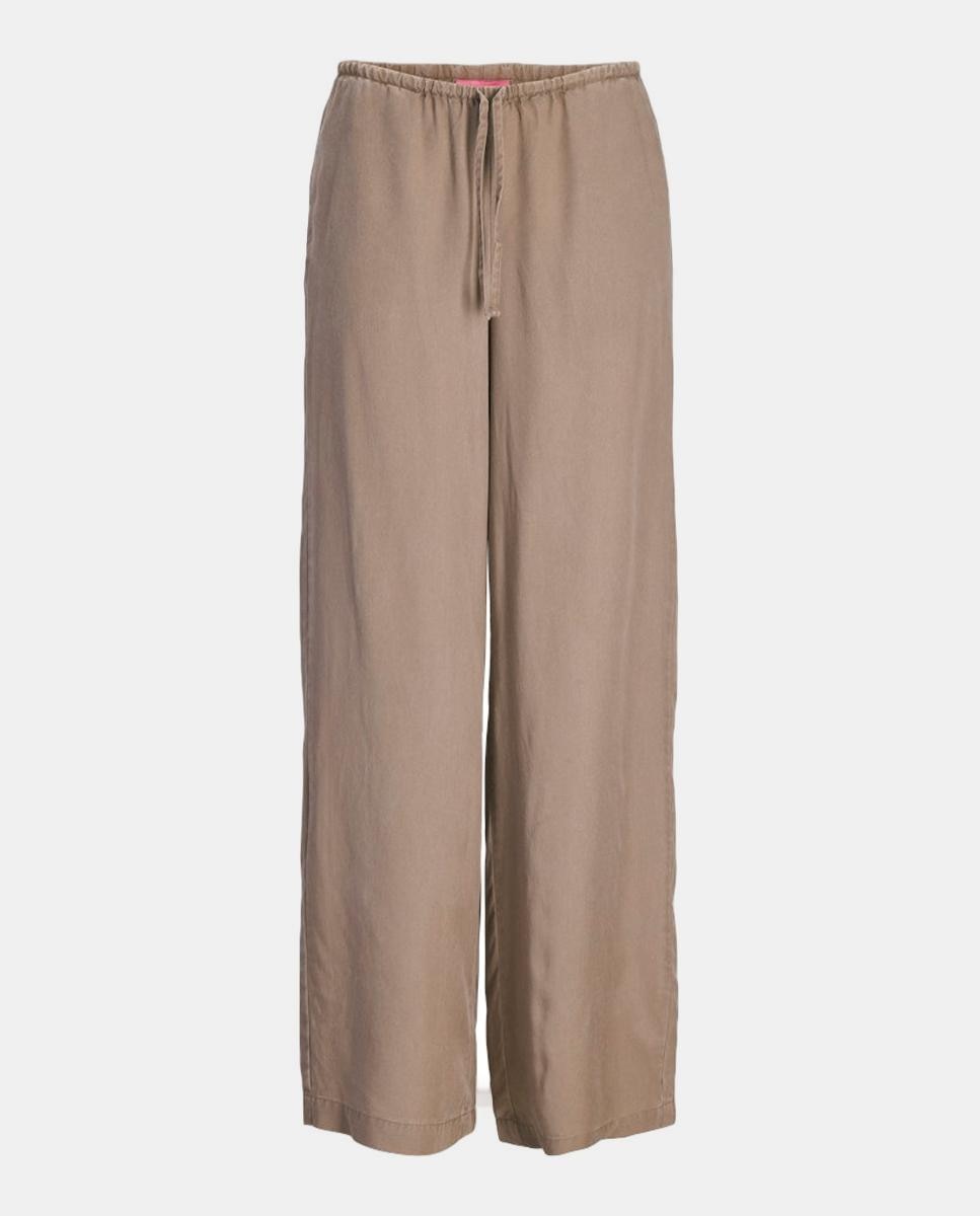 Calças Fluidas Wide Leg Castanho-2