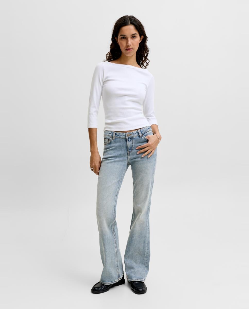 Jeans Bootcut de Cintura Baixa Azul-claro-4