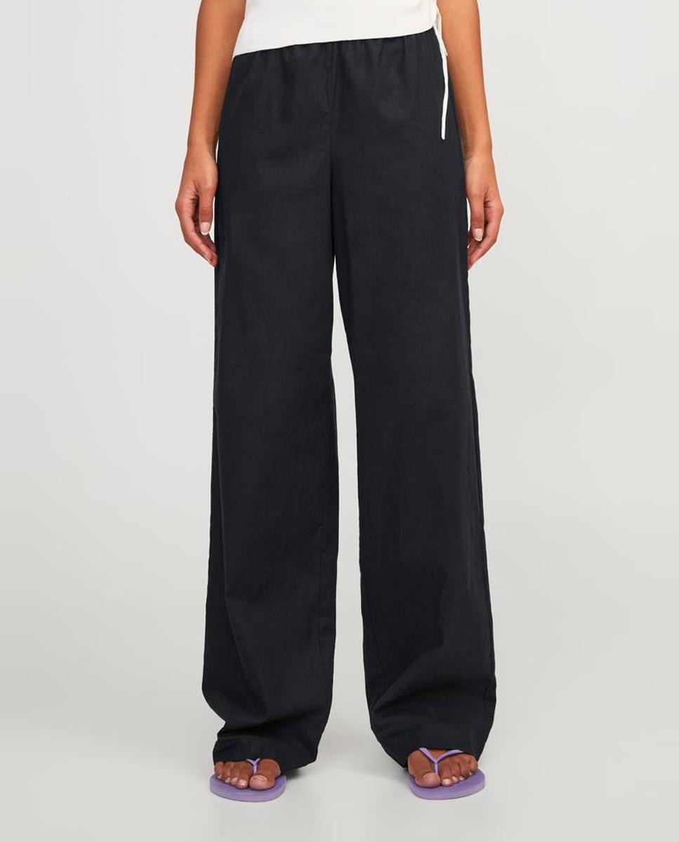 Pantalón de mujer de lino tiro alto - Jack & Jones - Negro Negro-2