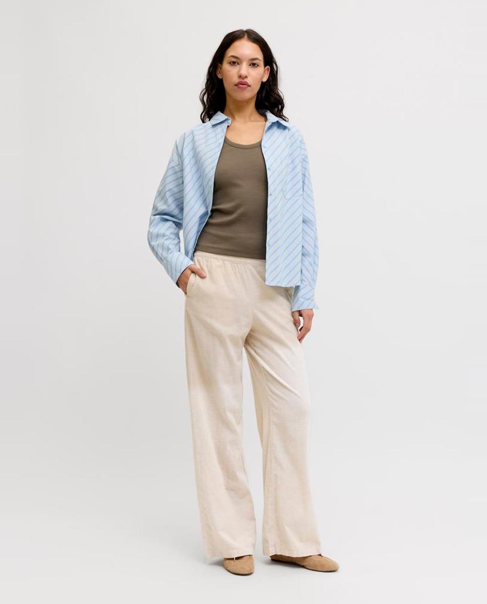 Pantalón de mujer de lino tiro alto - Jack & Jones - Crema Crema-1
