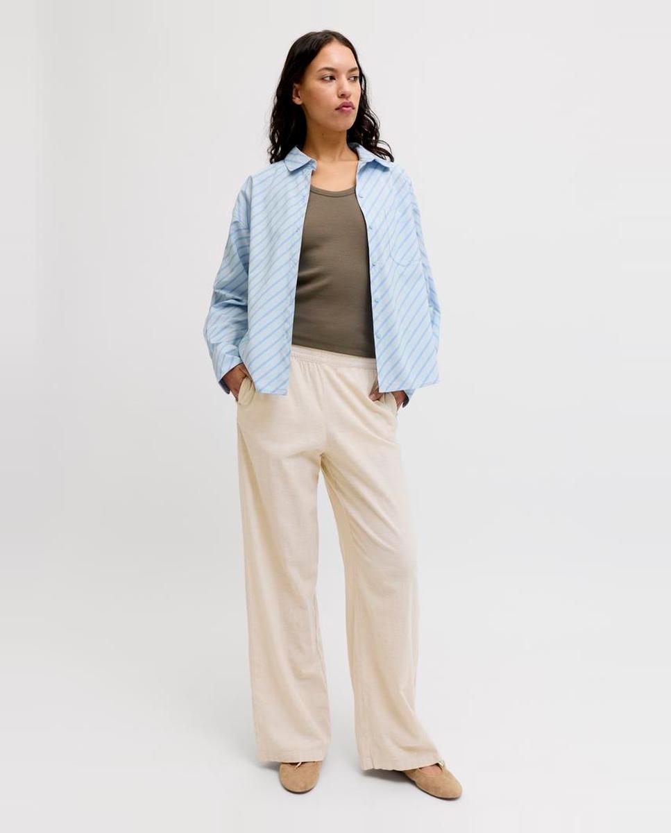 Pantalón de mujer de lino tiro alto - Jack & Jones - Crema Crema-5