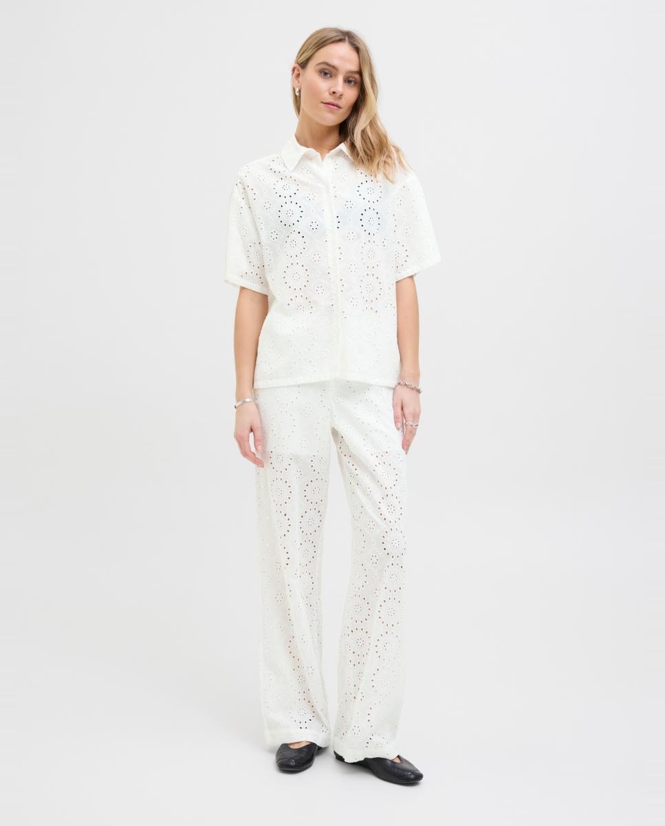 Calças de Cintura Média Wide Leg Fit Branco-1