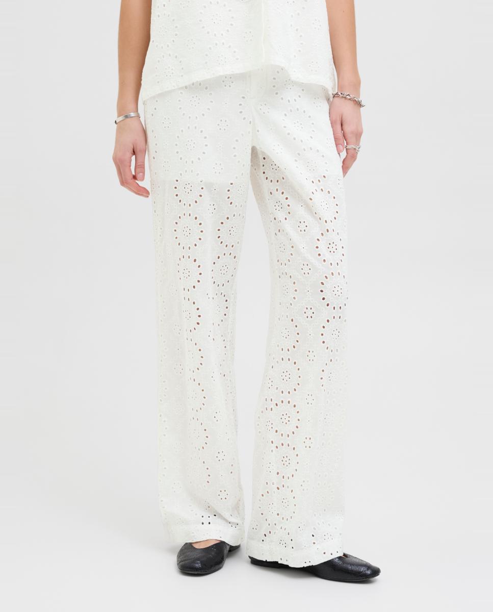 Calças de Cintura Média Wide Leg Fit Branco-3