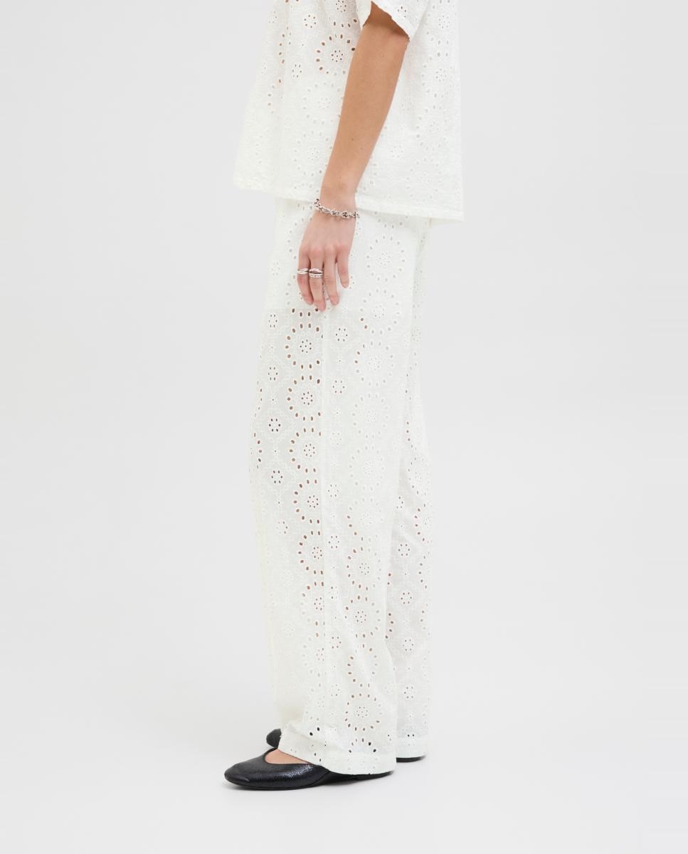 Calças de Cintura Média Wide Leg Fit Branco-4