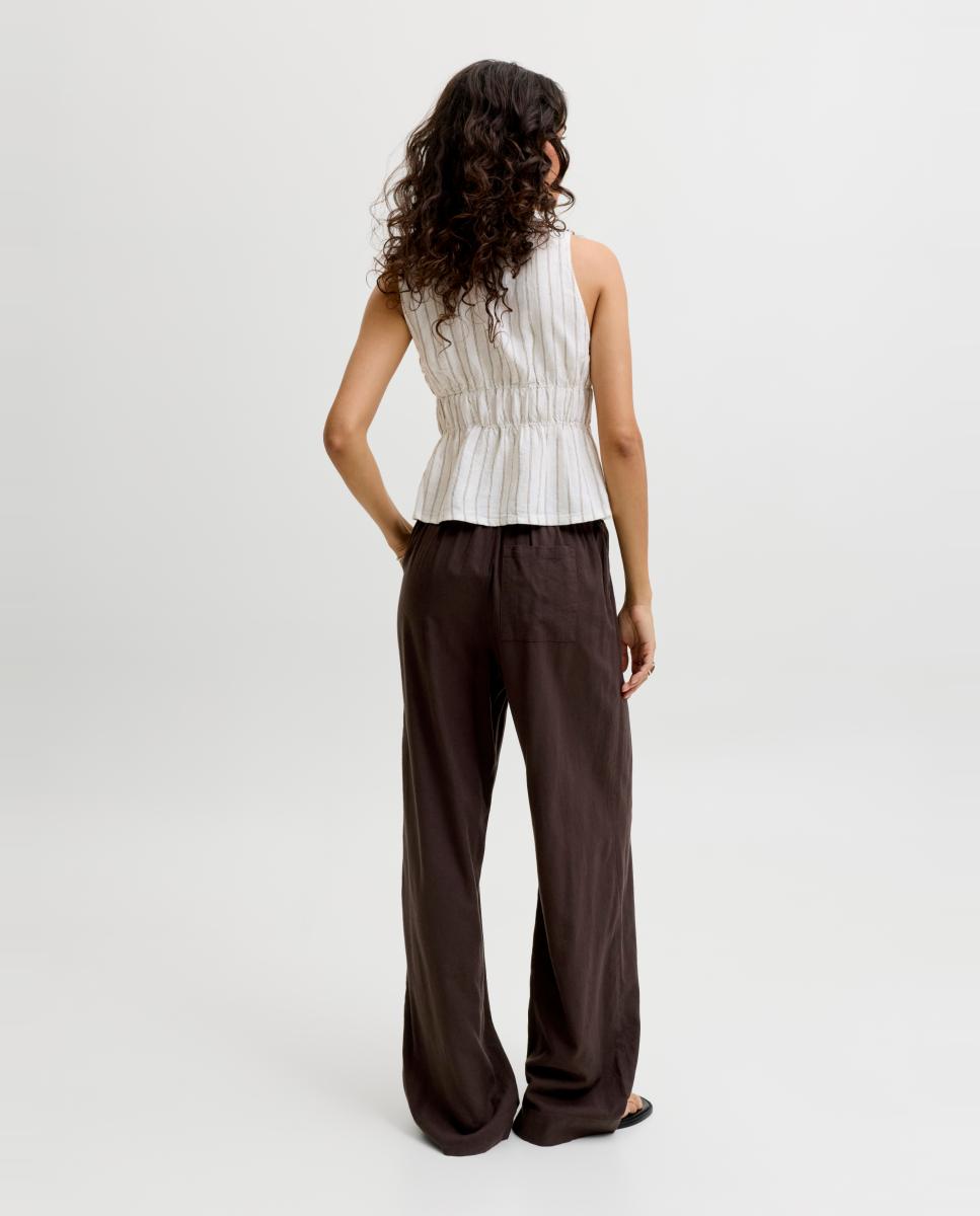Pantalón de mujer de lino wide leg - Jack & Jones - Marrón oscuro Marrón oscuro-2