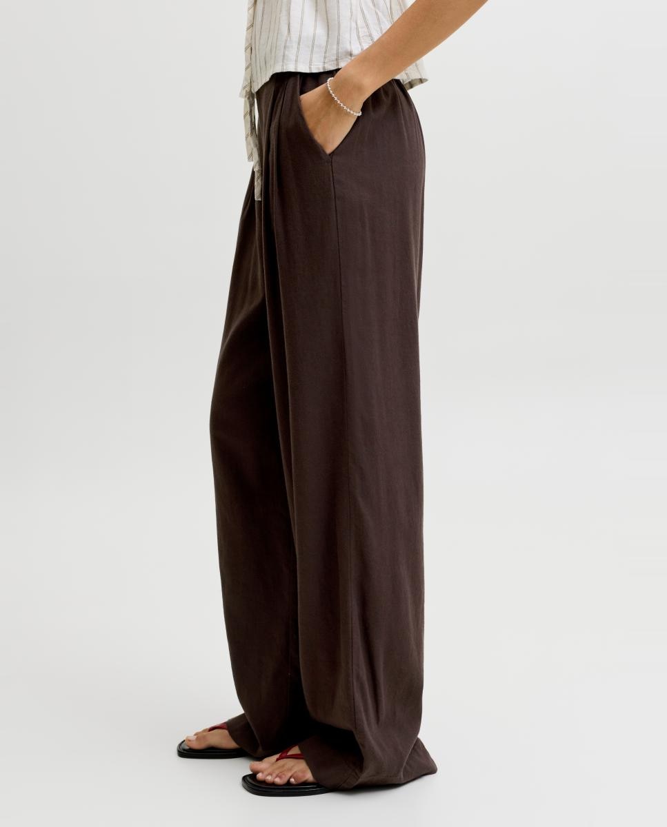 Pantalón de mujer de lino wide leg - Jack & Jones - Marrón oscuro Marrón oscuro-5