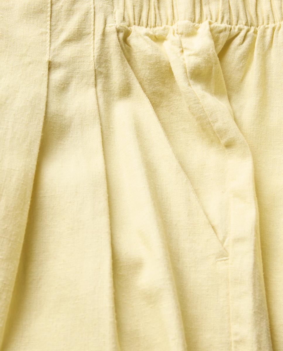 Calças de Linho Wide Leg Amarelo-3