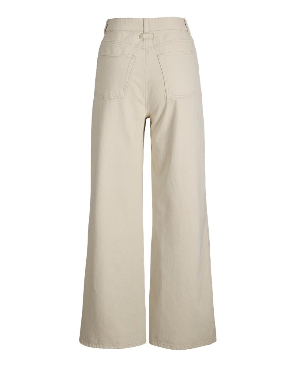 Calças Wide Leg com Detalhe de Botões Bege-7