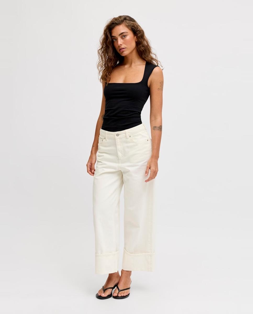 Jack & Jones - Vaquero de mujer wide cropped de tiro alto.