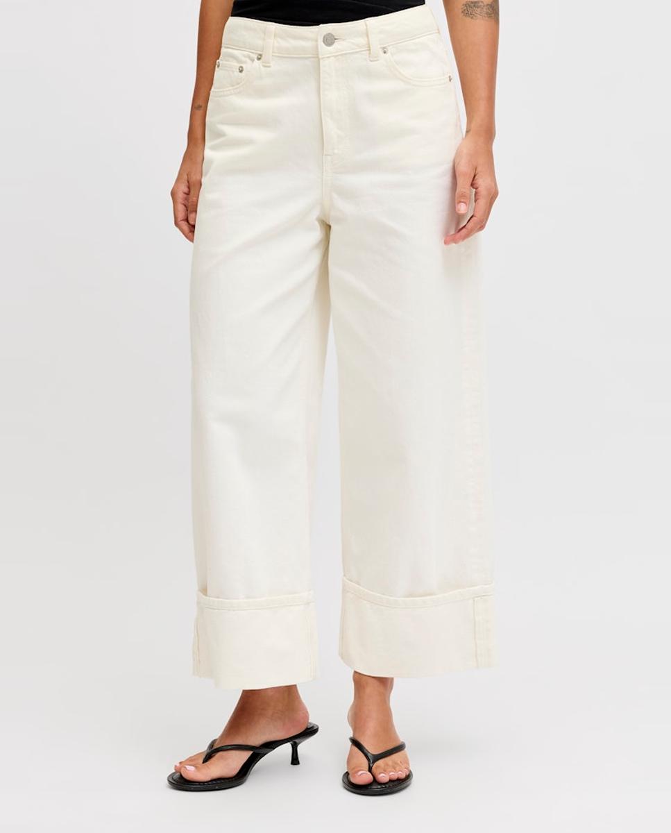 Jeans Wide Cropped com Cintura Subida Branco-2