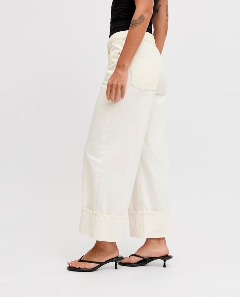 Jeans Wide Cropped com Cintura Subida Branco-5
