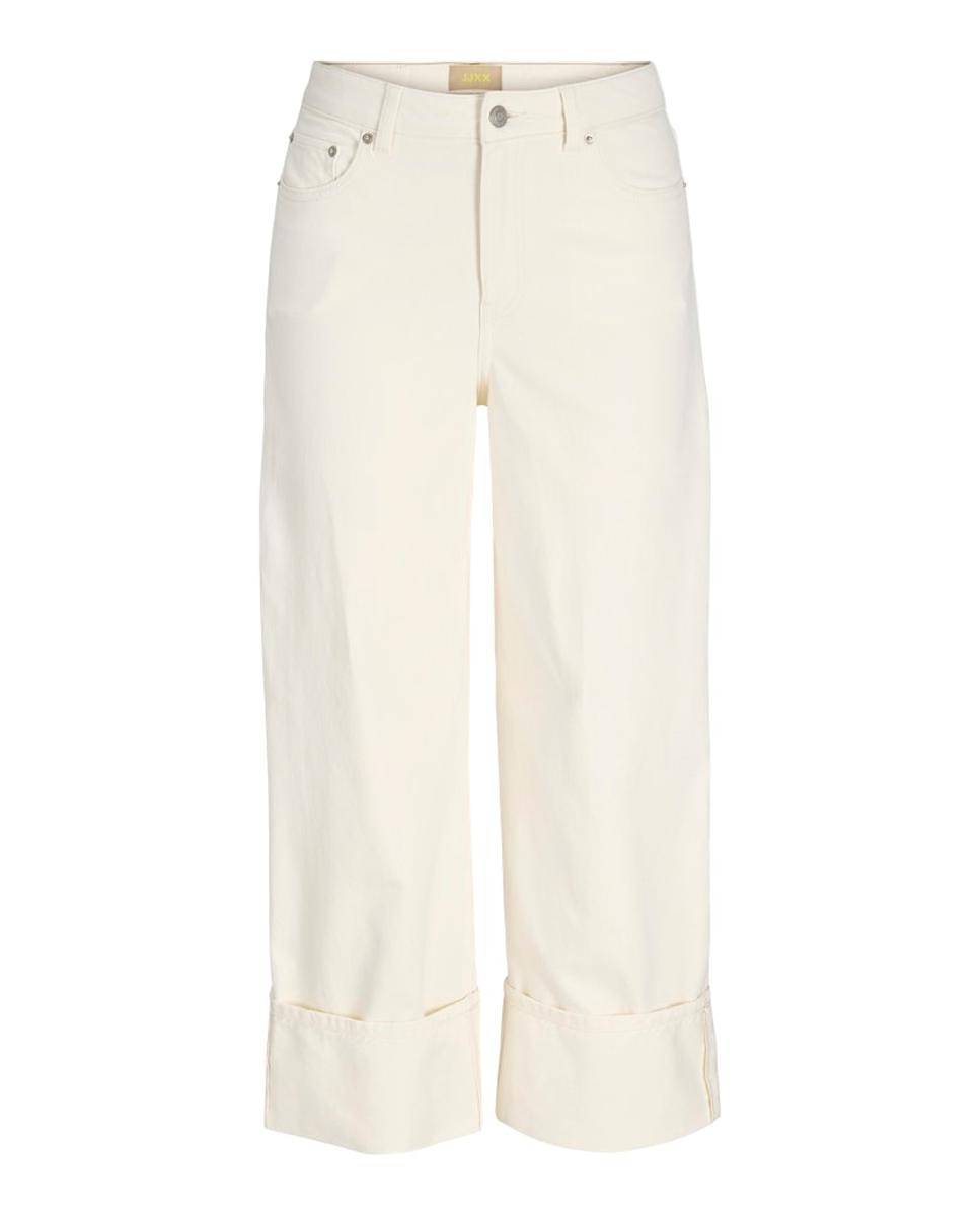 Jeans Wide Cropped com Cintura Subida Branco-6